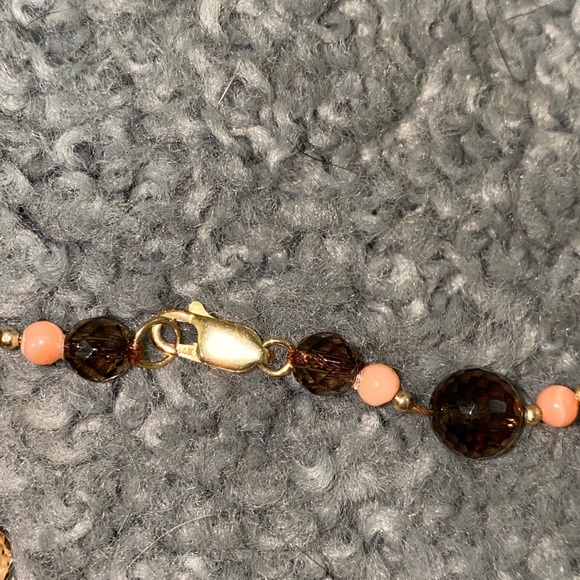 Vintage coral and smokey topaz stone necklace 14K - Picture 7 of 9